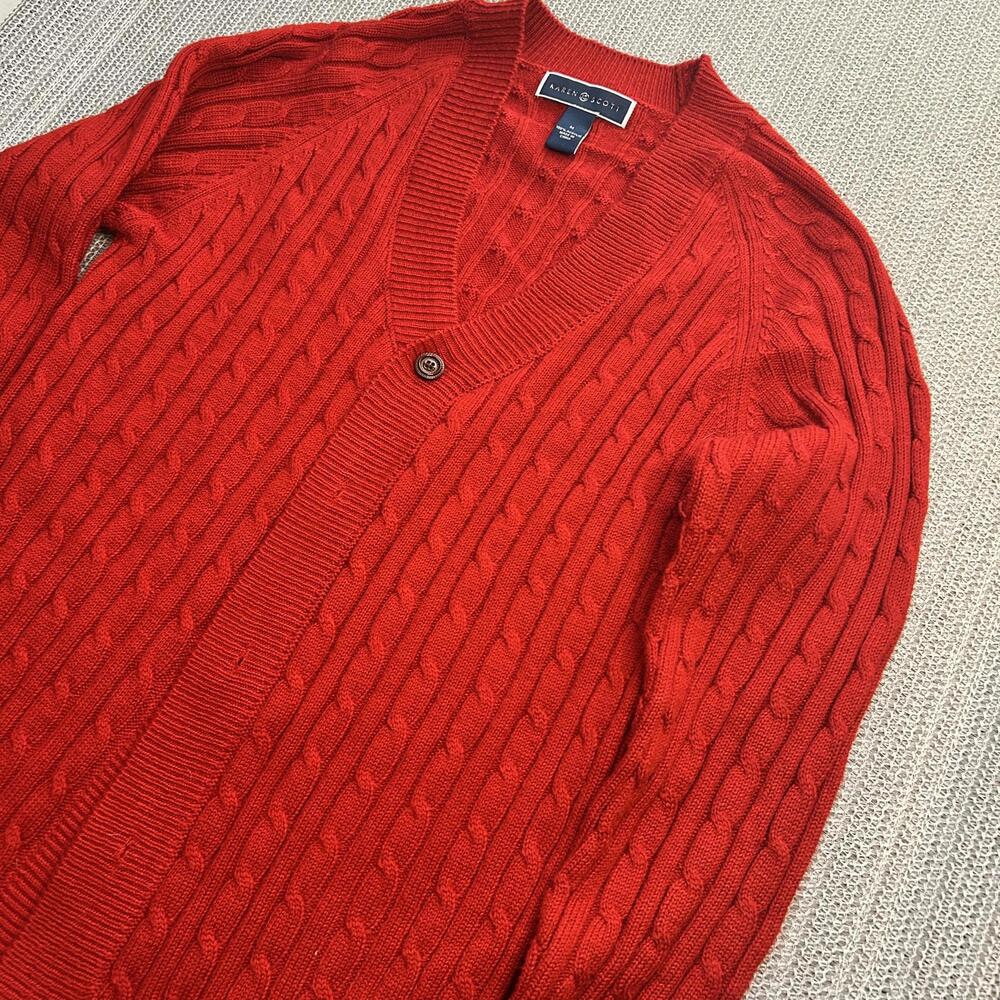 Karen Scott‎ Red Cable Knit Acrylic Cardigan Sweater Medium